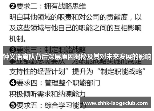 钟义浩离队背后深层原因揭秘及其对未来发展的影响